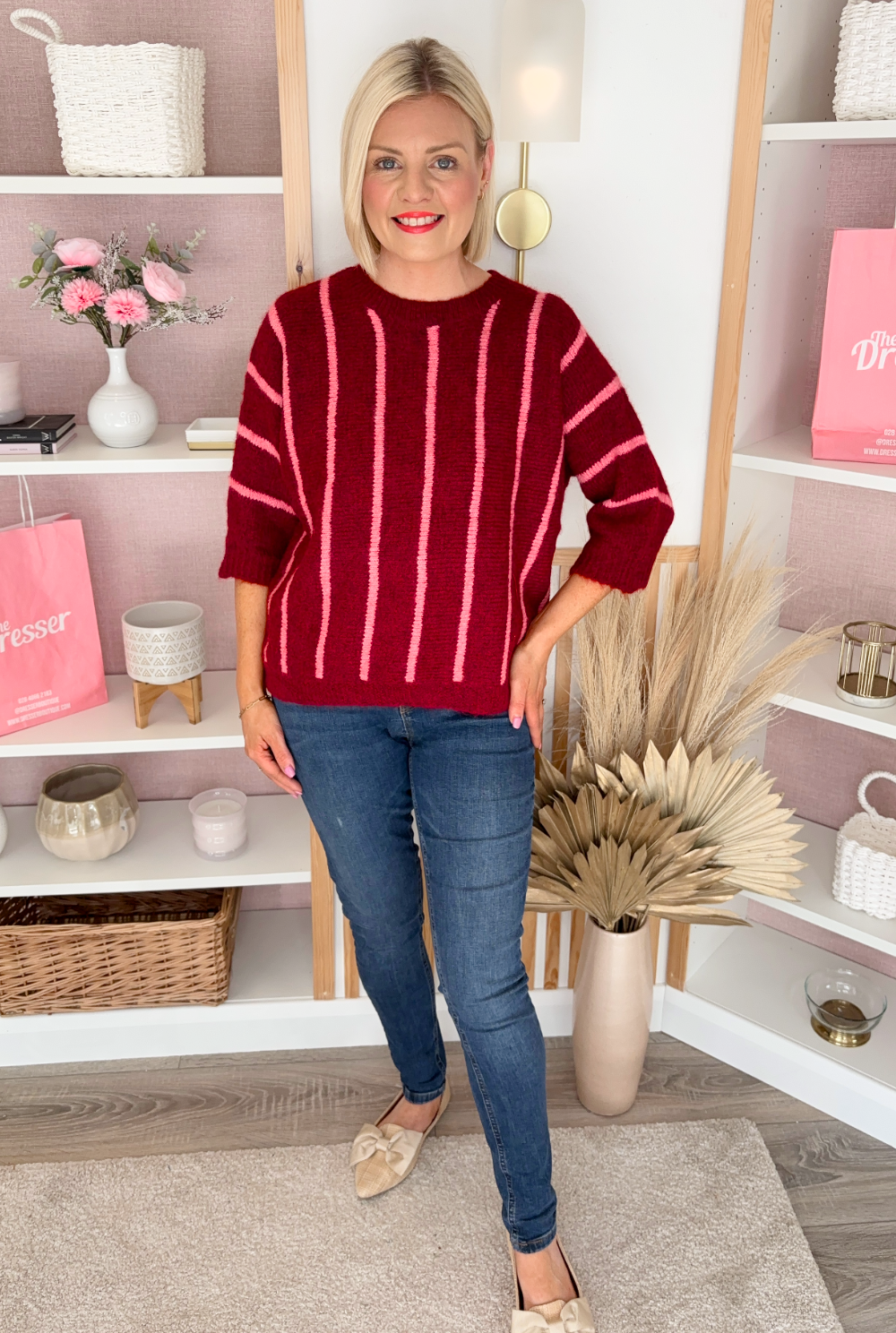 Sherry Half Sleeve Jumper (Burgundy)