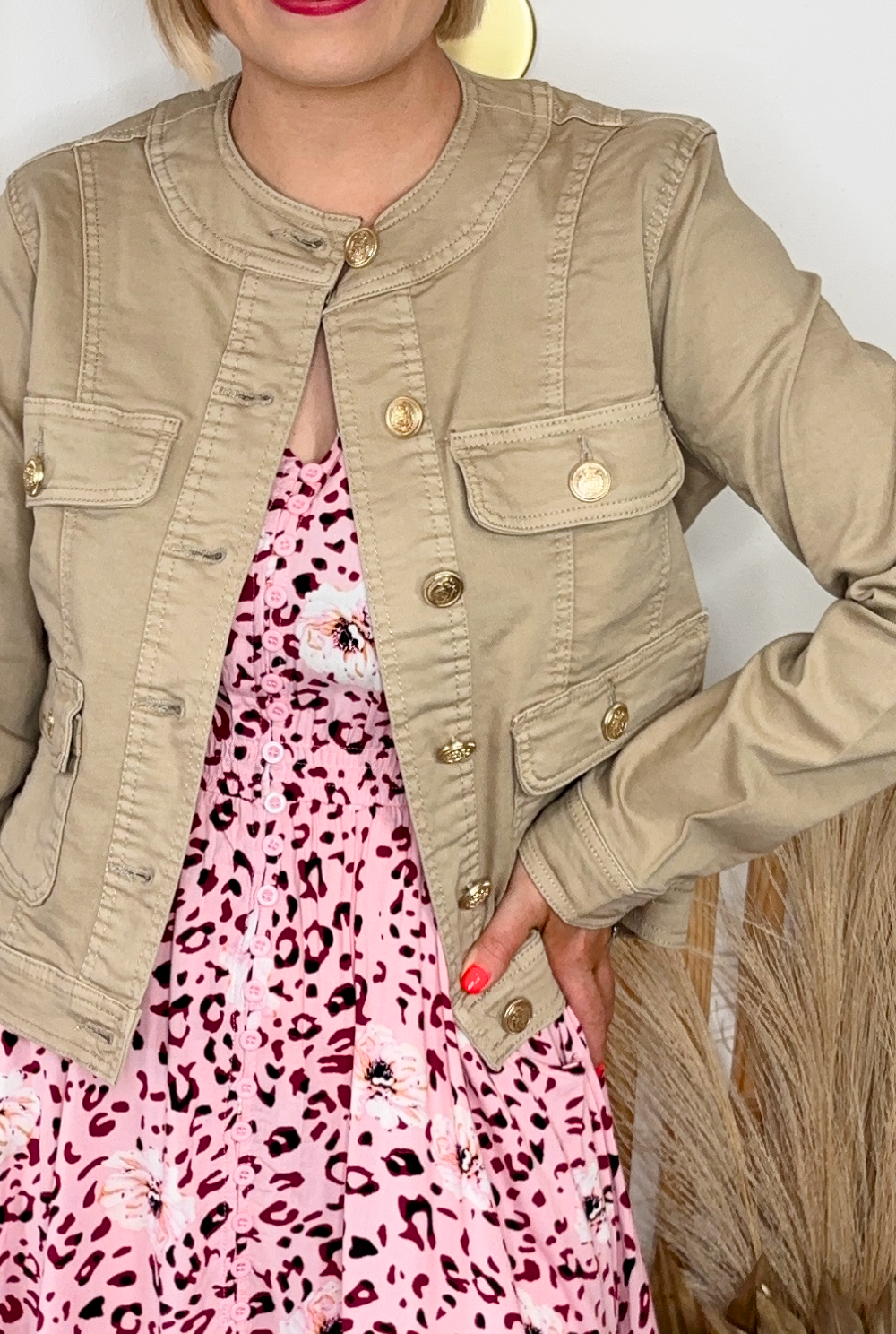 Stone Collarless Denim Jacket