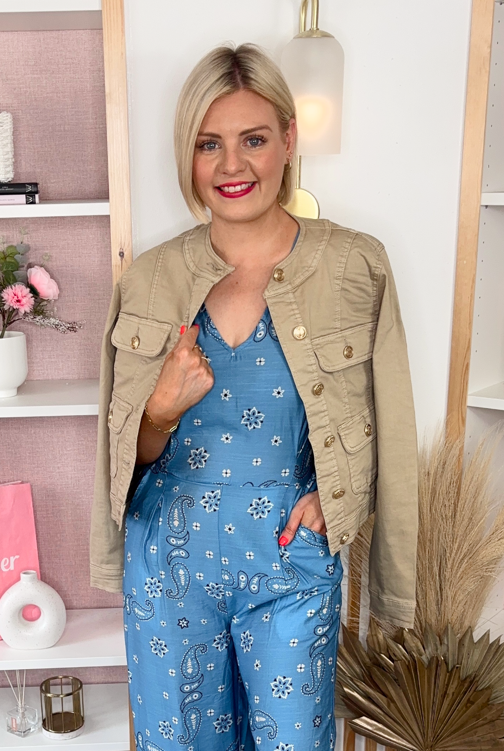 Stone Collarless Denim Jacket